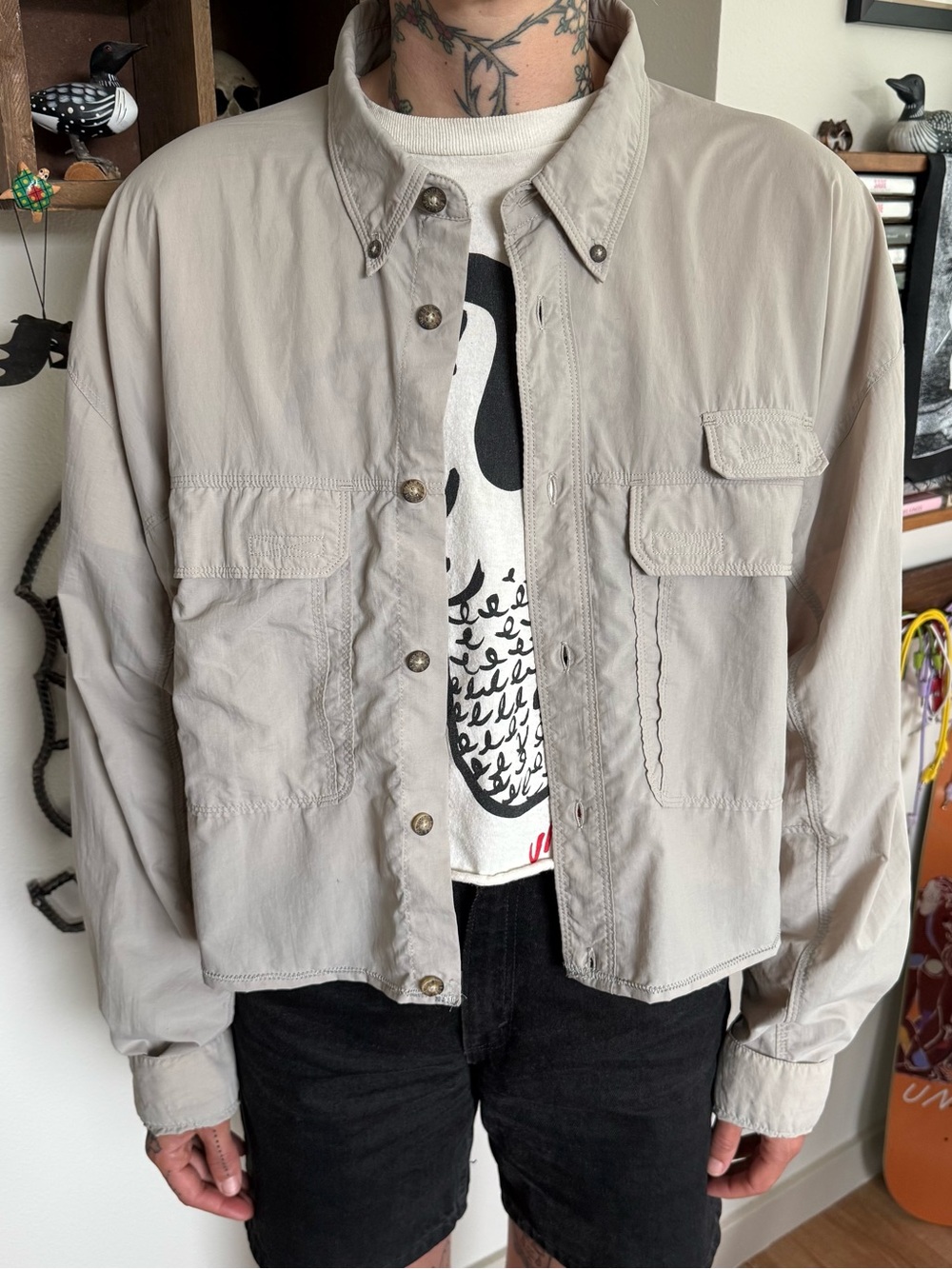 Vintage 90s 2000s Cropped The North Face Nylon Button Down Shirt ~ Size XL - Picture 2 of 9